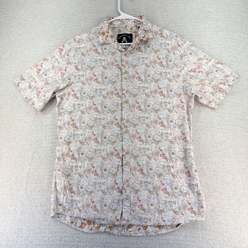 Rock Roll N Soul Shirt Mens Large Paisley Button Up Short Sleeve Western Cowboy